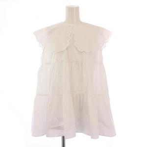 23SS スカラップカラーティアードブラウス シャツ ノースリーブ フレア F 白 ホワイト YR21-23064SM