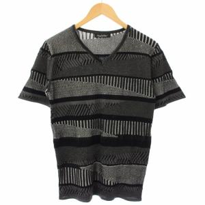 23SS ランダムキカボーダーリンクス半袖ニット カットソー 総柄 L ブラック 20-01555 /TK