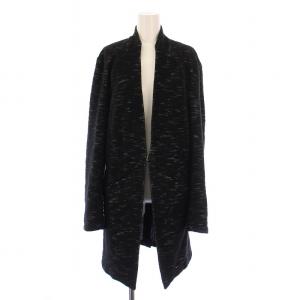 ノーカラーコート アウター ロング丈 ストレッチ L 黒 ブラック /BB