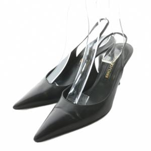 パンプス シューズ ポインテッドトゥ ストラップ レザー ピンヒール 37 ブラック /NQ