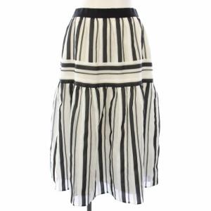 22AW マルチシアーストライプスカート ミモレ丈 ロング 36 白 黒 0224221033 /TK