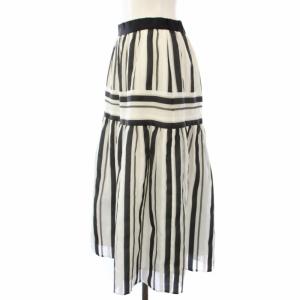 Grace Class 22AW マルチシアーストライプスカート ミモレ丈 ロング 36 白 黒 0224221033 /TK