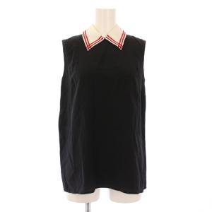 シャツ ブラウス レギュラーカラー ノースリーブ バックボタン シルク 38 黒 ブラック /BB