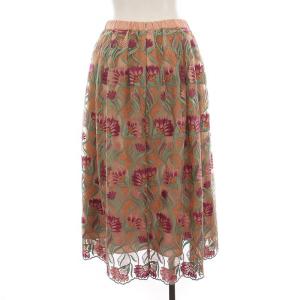 GRACE CONTINENTAL 24SS フラワー刺繍チュールスカート ロング ミモレ丈 花柄 36 ピンク ベージュ 0124225011