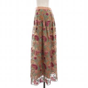 GRACE CONTINENTAL 24SS フラワー刺繍チュールスカート ロング ミモレ丈 花柄 36 ピンク ベージュ 0124225011