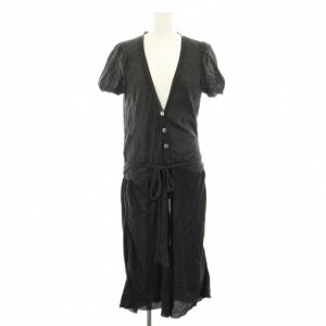 ワンピース ロング 半袖 シアー リボンベルト 絹 シルク 3 チャコールグレー 黒 ブラック 07-00590