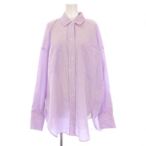 24SS バックタックオーバーサイズシャツ ブラウス 長袖 レギュラーカラー ストライプ柄 F 紫 パープル