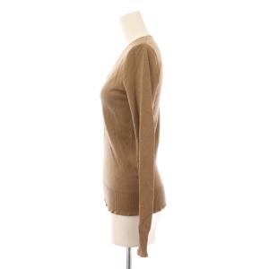 RALPH LAUREN ニット セーター 長袖 Vネック 薄手 ストレッチ ロゴ 刺繍 ワンポイント ウール M 茶 ブラウン