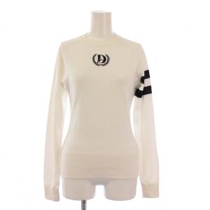 カレッジ風ニット 長袖 クルーネック ストレッチ ロゴ 刺繍 36 白 ホワイト 0509-030-221A