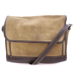 アナグラム ショルダーバッグ スエード レザー 切替 ロゴ バイカラー ベージュ 茶 ブラウン /BB