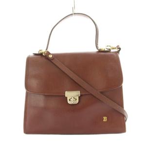 ショルダーバッグ ハンドバッグ 2WAY フラップ レザー ロゴ 茶 ブラウン /KU