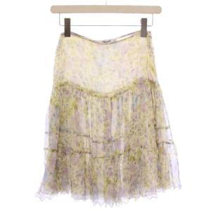 フレアスカート ひざ丈 シフォン 花柄 刺繍 シルク I38 マルチカラー /BM