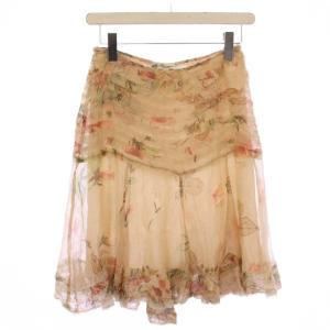 フレアスカート ひざ丈 シフォン 花柄 シルク I38 ベージュ /BM