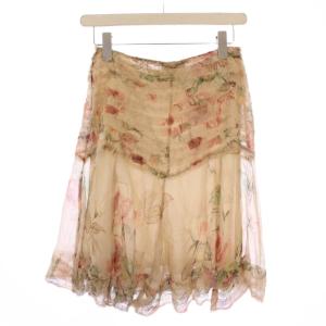 Blumarine フレアスカート ひざ丈 シフォン 花柄 シルク I38 ベージュ /BM