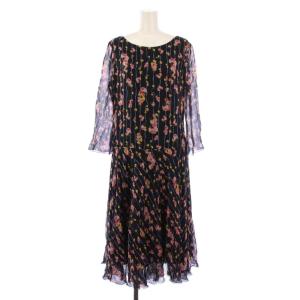 ワンピース ロング 七分袖 花柄 ストライプ シルク I42 マルチカラー /BM