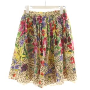 フレアスカート ひざ丈 アニマル柄 花柄 レース 40 マルチカラー ベージュ ピンク 緑 グリーン 紫