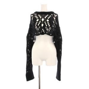 ヨウジヤマモト 22SS コットンアクリルドロップニードルレースニット ショート丈 長袖 黒 YQ-K69-048