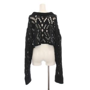 Y's ヨウジヤマモト 22SS コットンアクリルドロップニードルレースニット ショート丈 長袖 黒 YQ-K69-048