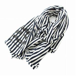 ストール マフラー ストライプ柄 ロゴプリント 紺 ネイビー 白 ホワイト GE-K401 /YT