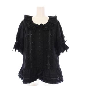 ローンフリルブラウス シャツ 半袖 リボン ブラック A2141FB510 /KH