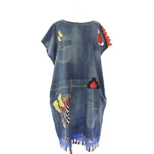 SLEEP ワンピース ルームウェア フレンチスリーブ 総柄 ひざ丈 L 紺 ULP-464 /TK