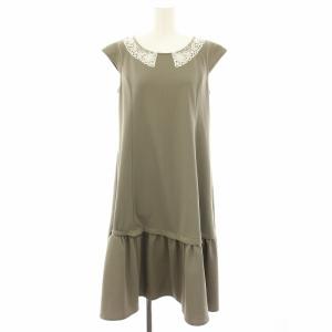 レース襟ワンピース ロング ミディ丈 半袖 フレンチスリーブ 34 グレージュ 白 ホワイト 5037310