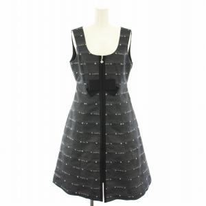 カメリアジップジャンパースカート ワンピース ひざ丈 ノースリーブ ボーダー リボン 36 黒 ブラック