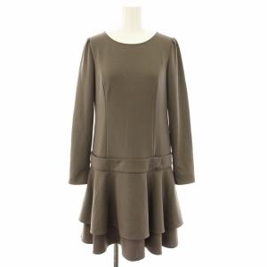 ワンピース ひざ丈 長袖 ティアード フレア 34 茶 ブラウン 5847030 /YT