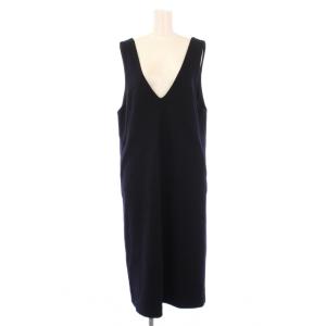 ウール圧縮スムース Vネック ワンピース ジャンパースカート ロング 38 黒 OPWONW0418 /BM
