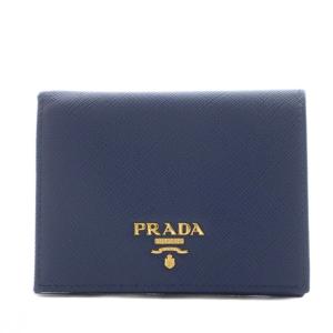 サフィアーノレザー 二つ折り財布 小銭入れ ロゴ 紺 ネイビー /AN12 OH