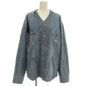 CITY SHOP  デニムジャケット ノーカラー ペイント加工 USED加工 カバーオール M 青 ブルー