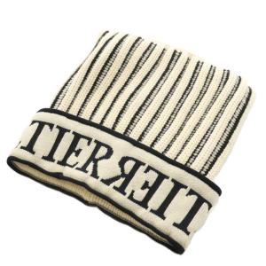 ニット帽 ニットキャップ ビーニー 帽子 ロゴ ウール ベージュ 黒 ブラック /AN5