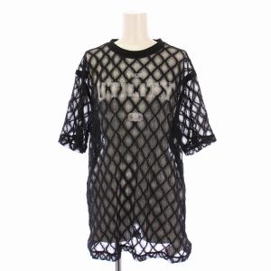 Lace Logo Print Oversized Tシャツ カットソー 半袖 ロゴ 総レース F ブラック