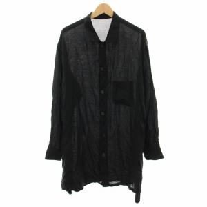 テンセルフロントバックボタンレギュラーカラーロングシャツ 長袖 2 黒 ブラック H0-B07-200