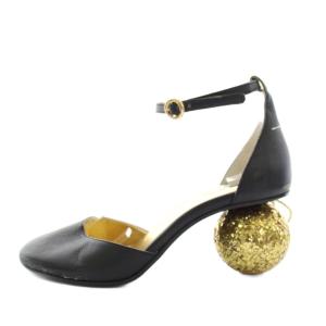 MM6 Maison Margiela マルタンマルジェラ クリスマスボールヒールパンプス ラウンドトゥ アンクルストラップ レザー ラメ 38