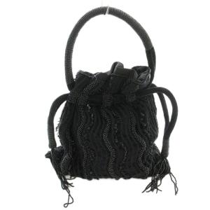 PURSE SATURDAY 巾着バッグ ハンドバッグ ベロア ビーズ 黒 ブラック /G