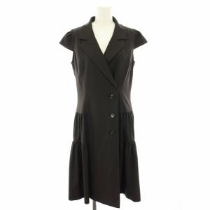 ワンピース ひざ丈 半袖 キャップスリーブ ティアード 38 茶 ブラウン 6126730 /YT