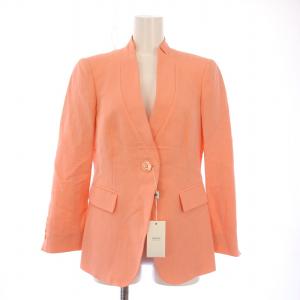 ノーカラージャケット アウター シングル 総裏地 麻 リネン 40 サーモンピンク タグ付き /BB