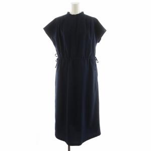 サッカーワンピース ロング丈 フレンチスリーブ チェック柄 38 紺 ネイビー H5J90-142-29