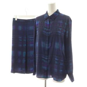 セットアップ 上下 シャツ ブラウス 長袖 フレアスカート ひざ丈 総柄 6 紫 パープル K1L17-841-26