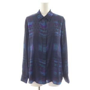 Paul Stuart セットアップ 上下 シャツ ブラウス 長袖 フレアスカート ひざ丈 総柄 6 紫 パープル K1L17-841-26