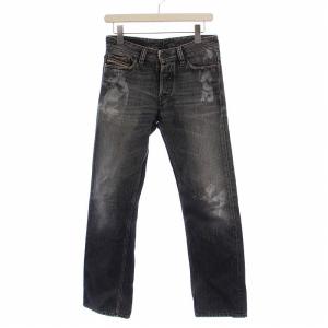 デニムパンツ ジーンズ ボタンフライ USED加工 28 黒 /BM JS