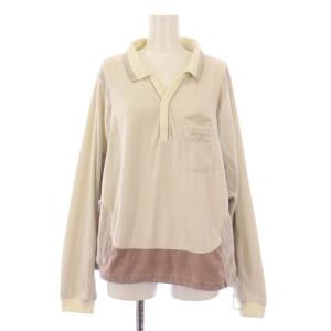 UMBRO カットソー 長袖 スキッパー ストレッチ 切替 ロゴ 0 グレージュ ピンク /BB