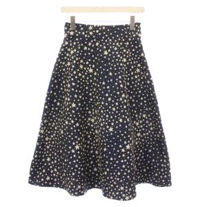 スタージャガードスカート フレア ミモレ ロング 星柄 総柄 36 紺 ネイビー 0202-070-194