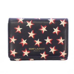 タイニーウォレット 三つ折り財布 折りたたみ コンパクト レザー 星柄 スター柄 ロゴ プリント 黒 ブラック