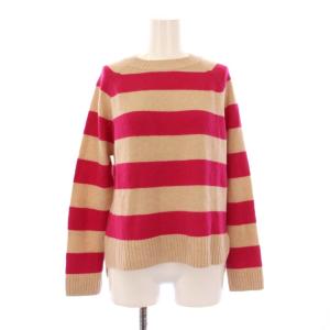 ニット セーター 長袖 クルーネック 薄手 カシミヤ ボーダー柄 S ベージュ ピンク /BB