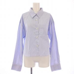24SS タイプライタークロップドシャツ ブラウス 長袖 レギュラーカラー ショート丈 ストライプ柄 F