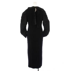 CELFORD バックリボンニットワンピース タイト マキシ ロング 長袖 クルーネック ストレッチ 切替 36 黒 ブラック