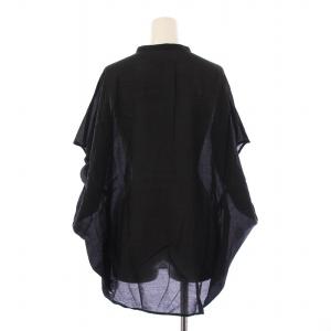 IENA ニュアンスドルマンブラウス シャツ 半袖 フレンチスリーブ バンドカラー 無地 麻 リネン混 F 黒 ブラック