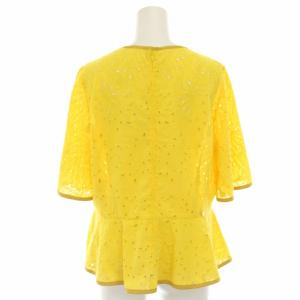 MUVEIL セットアップ 上下 ブラウス カットソー キーネック 半袖 ペプラム イージーパンツ パンチングレース